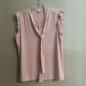 Calvin Klein Dusty Rose Tie-Neck Ruffle Sleeve Blouse